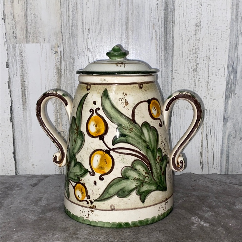 0616 Arte Italica Green and Yellow Ceramic Jar with Lid